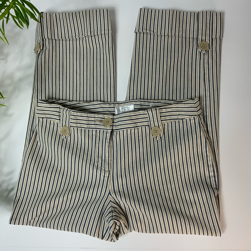 Ann Taylor Dressy LOFT Navy/ Tan/ White capri pants sz 2P Petite